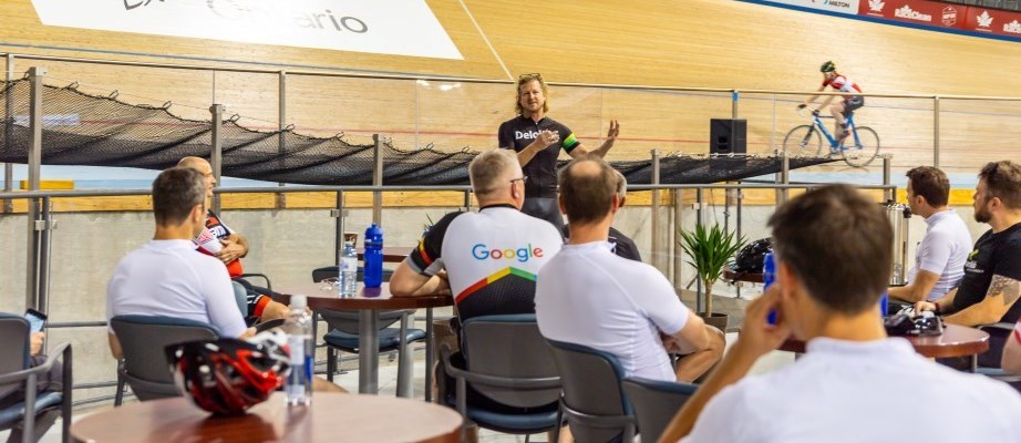 Kurt Harnett speaking to Google employees at a Corporate Try the Track event